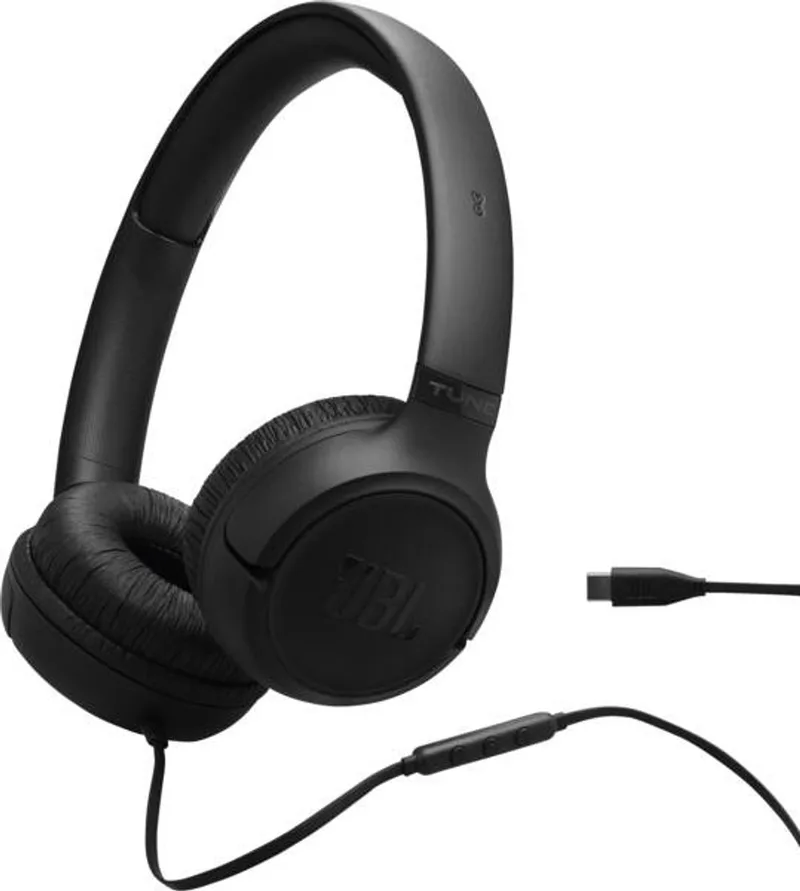 Tune 530 USB-C - USB C Koptelefoon - Bedrade On-ear Headset voor iPhone 15, 16 & 17 - Met Microfoon by JBL, Black – cover