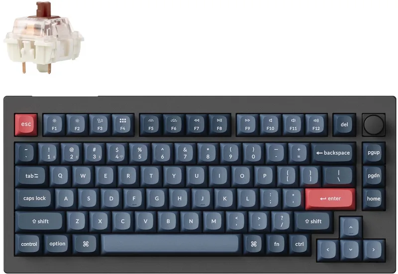 V1 Max QMK/VIA toetsenbord brown switch van Keychron, Zwart, Grijs – cover