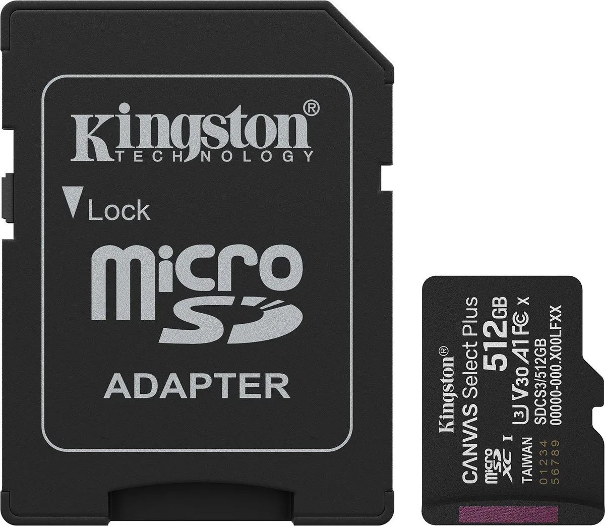 Canvas Select Plus - microSDXC Geheugenkaart - UHS-I U3 V30 - 150 MB/s de Kingston, Noir, 512 GB – jaquette