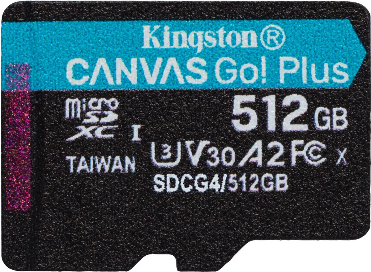 memory card microSDXC Canvas Go Plus Gen4 200MB/s A2 U3 V30 van Kingston, Zwart, Turquoise, 512 GB – cover
