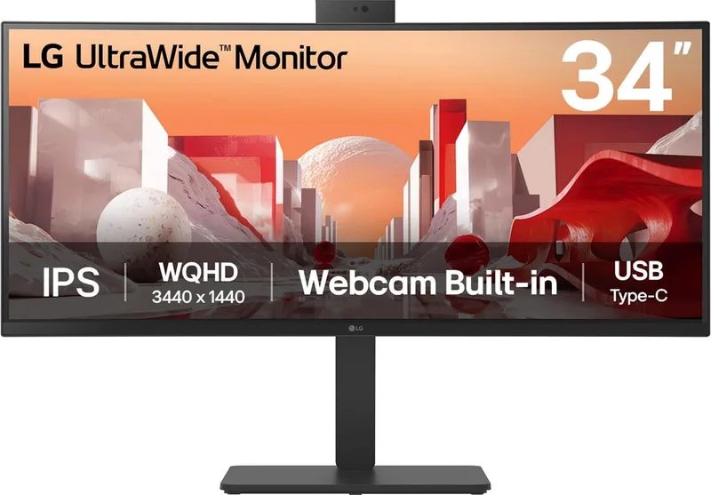 LG 34BA85QE-B QHD Ultrawide Monitor - IPS - USB-C 90w - RJ-45 - Webcam - 34 inch van LG, Zwart – cover