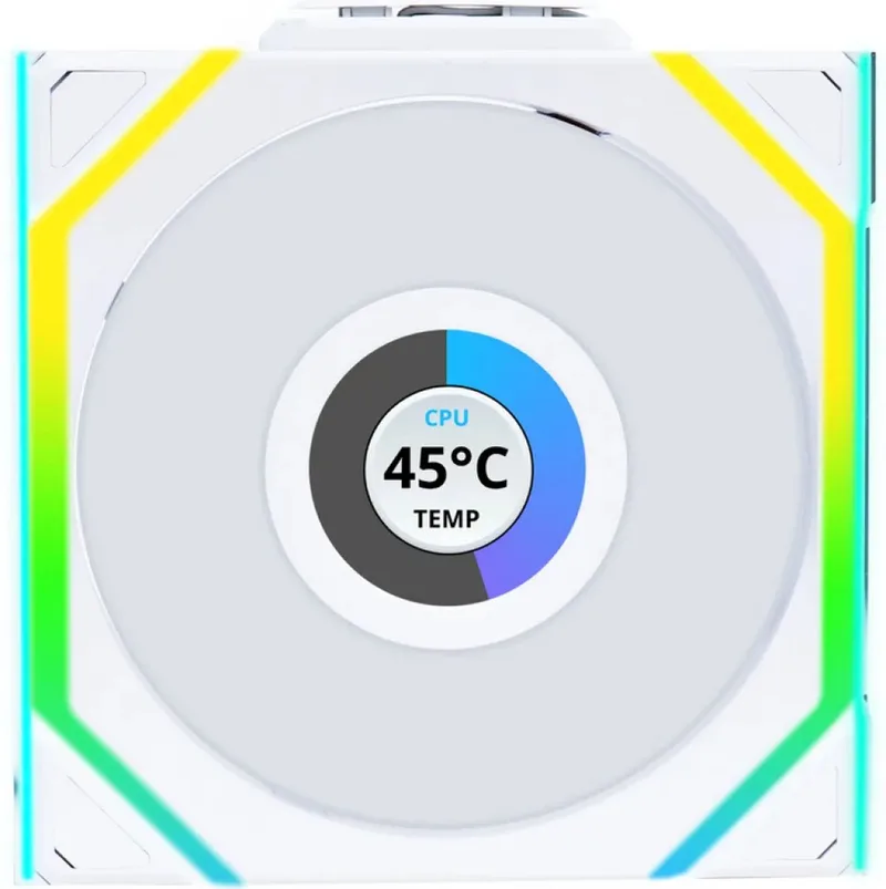 UNI FAN SL Wireless LCD Reverse Blade White - Ventilatorhuis 3-pack - 120mm - 350 - 1900 rpm - 31 dBA - 4-pin PWM van Lian Li, Wit – cover