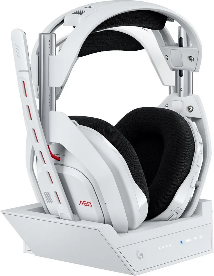 Astro A50 LIGHTSPEED PS5 Xbox PC Kopfhörer Gaming-Headset (Bluetooth, Lautstärkeregelung, Stummschaltung, PLAYSYNC, Batteriestatusanzeige, Bluetooth, LIGHTSPEED Wireless, PLAYSYNC, Basis Station, Dolby Atmos) de Logitech G, Blanc – jaquette