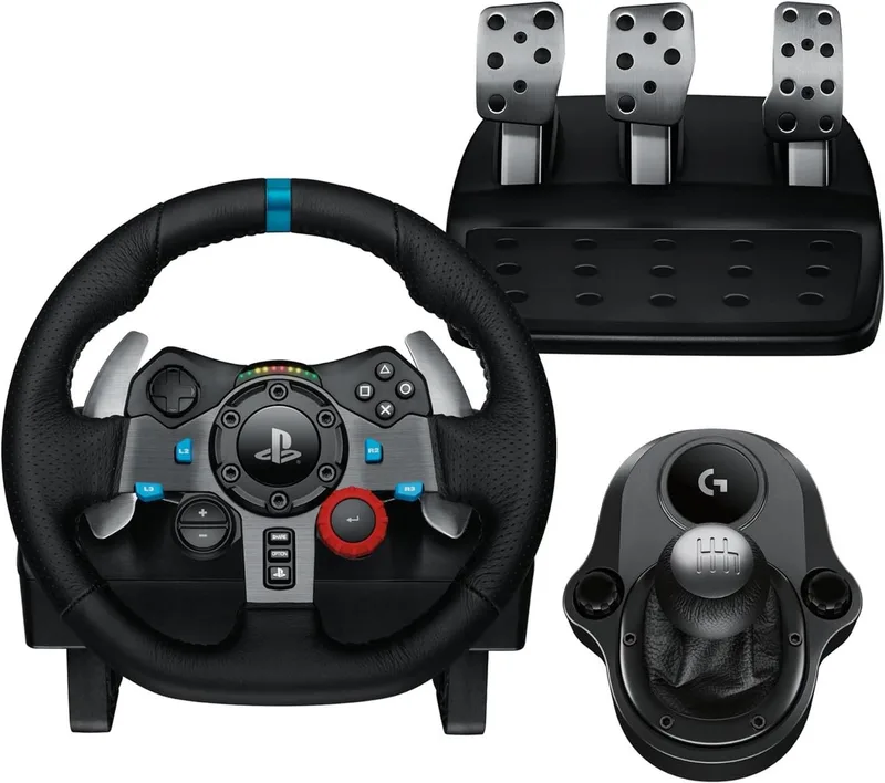 G29 Lenkrad mit Pedalen und Schaltung Playstation PS5, PS4, Windows PC Gaming-Lenkrad (Driving Force Komplett Set mit 6 Gänge Schaltknauf Schalthebel, Rennlenkrad, Bremspedale) by Logitech G, Black – cover