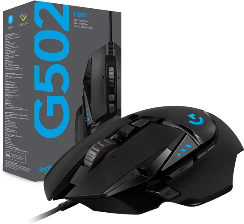 G502 HERO High Performance Wired Gaming Mouse - Bedrade Gaming Muis met HERO 25K Sensor, 25.600 DPI, RGB Verlichting, 11 Programmeerbare Knoppen, Verstelbare Gewichten & On-Board Memory voor PC/Mac by Logitech G, Black – cover