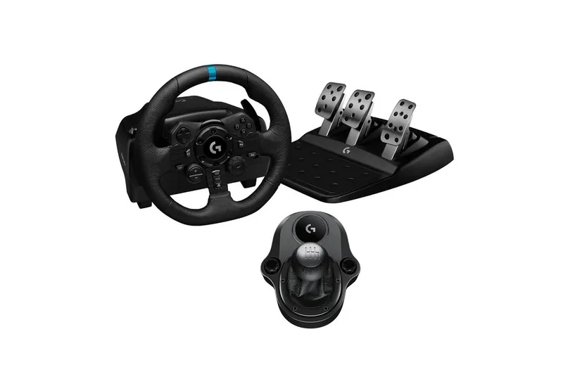 G923 mit Pedalen und Schaltung Playstation PS5, PS4, PC Windows Gaming-Lenkrad (Driving Force Komplett Set mit 6 Gänge Schaltknauf Schalthebel, Rennlenkrad, Bremspedale) de Logitech G, Noir – jaquette