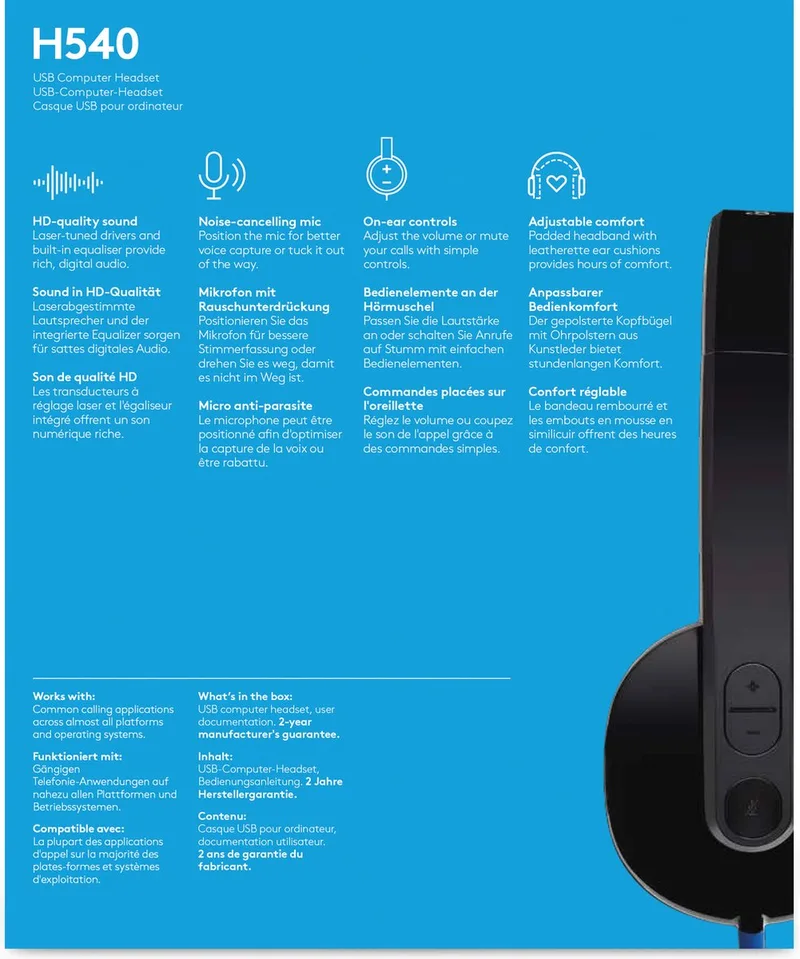 H540 - USB Headset - Windows & Mac by Logitech, Black – cover