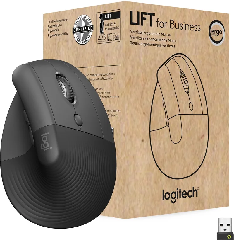 Lift Serie - Vertikale Muis - 4000 DPI - Draadloos de Logitech, Grafiet – jaquette