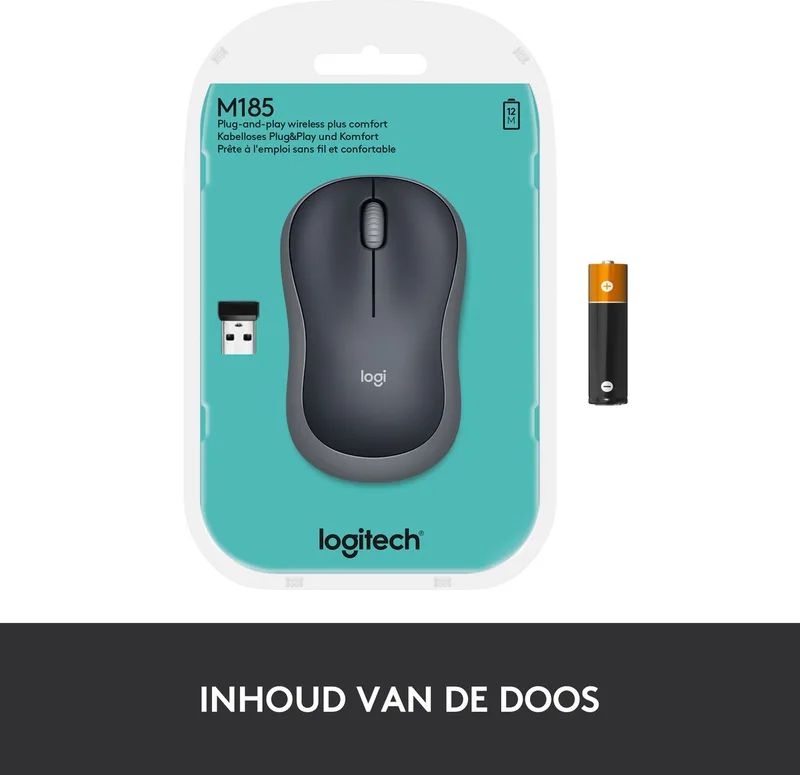 M185 - Draadloze Muis - Zilver/ Zwart de Logitech, Gris – jaquette