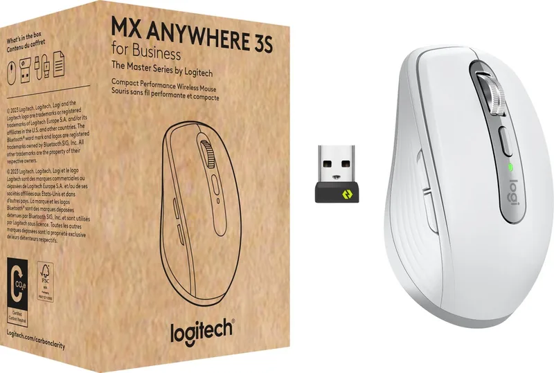 MX Anywhere 3S for Business muis Kantoor Rechtshandig RF-draadloos + Bluetooth Laser 8000 DPI by Logitech, White – cover