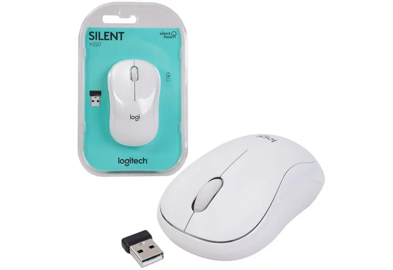 PC USB Maus M220 Silent Weiß 3 Tasten SilentTouch Mäuse (Wireless Mouse Kabellos Funk Leise Tasten USB Nano Receiver) van Logitech – cover