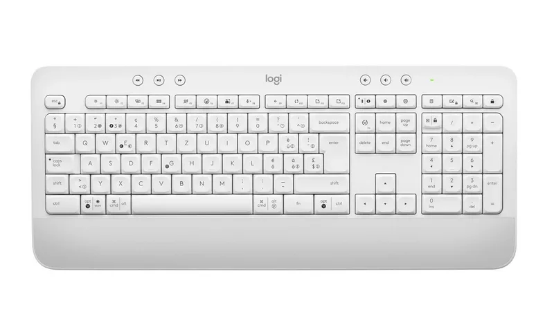 Signature K650 Comfort kabellose Tastatur +Handballenauflage Schweizer ergonomische Tastatur de Logitech, Blanc – jaquette