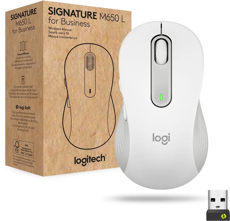 Signature M650 for Business muis Rechtshandig RF-draadloos + Bluetooth Optisch 4000 DPI de Logitech, Blanc – jaquette