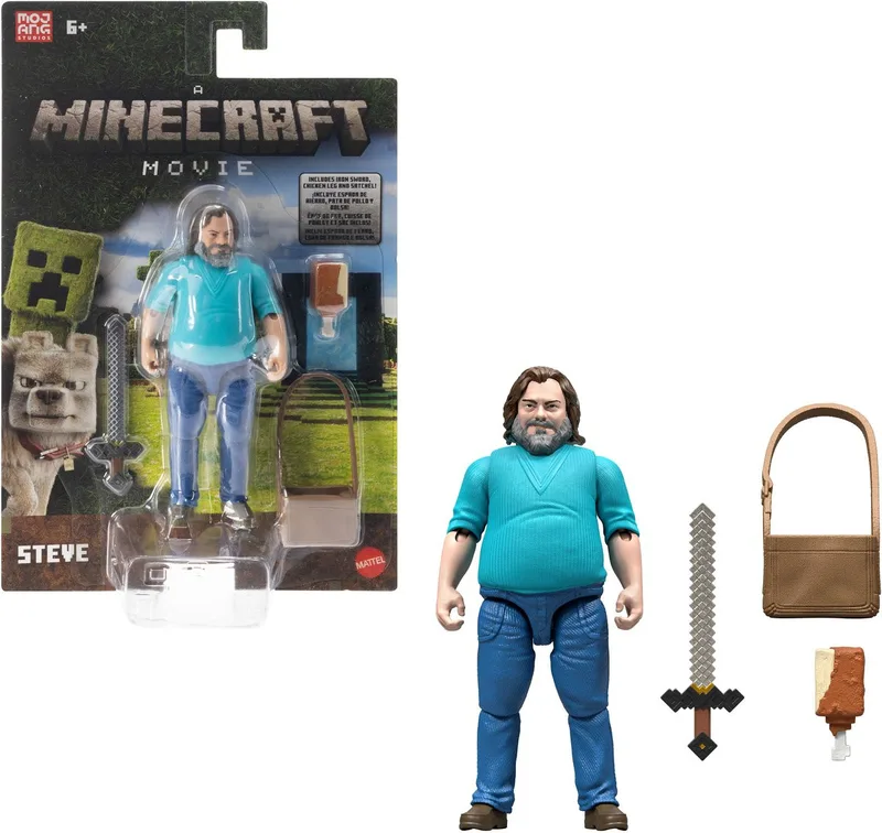 A Minecraft Movie Action Figure - Steve (Iron Sword, Chicken Leg & Satchel) van Mattel – cover 1 van 5