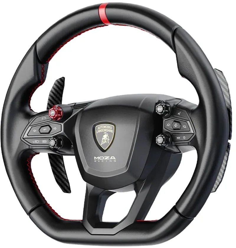 Lamborghini Revuelto Sim Racing Steering Wheel – Officiële 340 mm GT Hypercar Replica met Carbon Paddles - PC by Moza Racing, Black – cover