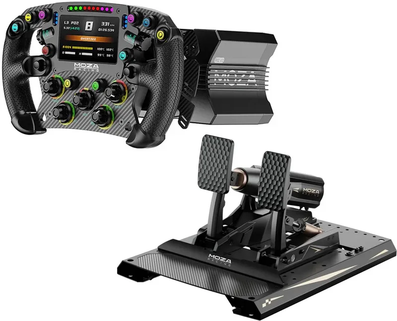 R12 V2 + FSR2 Wheel + MBooster Pedal Set – Complete Direct Drive Sim Racing Bundle 12Nm – Professionele PC Race Setup de Moza Racing – jaquette