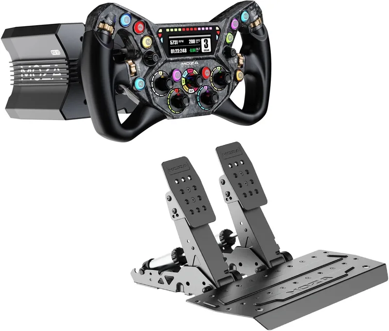 R12 V2 Wheel Base + KS Pro Steering Wheel + SRP2 Pedals - 12 Nm Direct Drive Sim Racing Bundle - PC van Moza Racing – cover