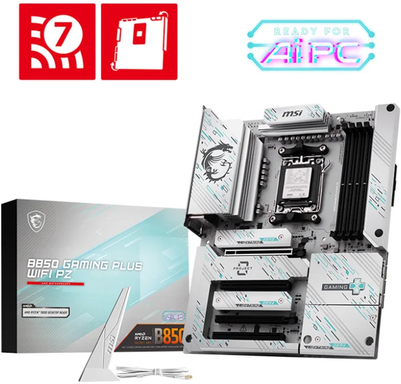 B850 GAMING PLUS WIFI PZ Moederbord – Socket AM5 – ATX – DDR5 – Wi-Fi 7 – Bluetooth 5.4 – PCIe 5.0 – AMD B850 van MSI – cover