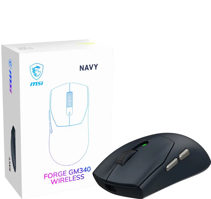 FORGE GM340 WIRELESS NAVY – Gamingmuis – Draadloos RF - Bluetooth – Optisch – 12.000 DPI by MSI, Dark blue – cover