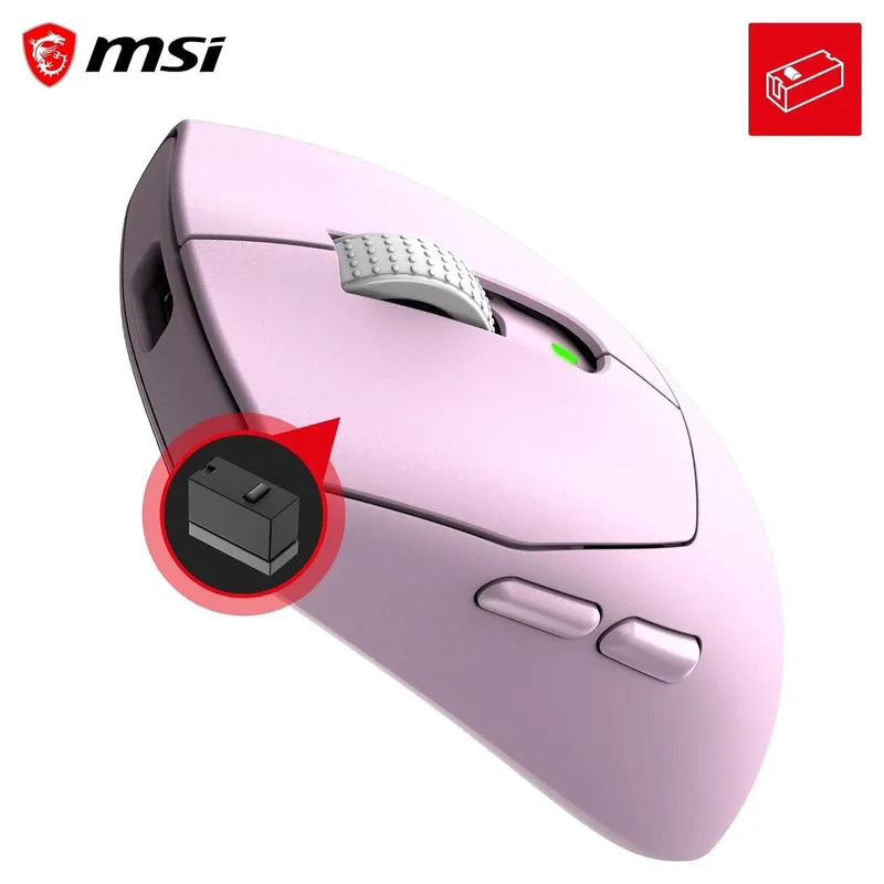 FORGE GM340 WIRELESS VIOLET – Gamingmuis – Draadloos RF - Bluetooth – Optisch – 12.000 DPI de MSI, Rose – jaquette