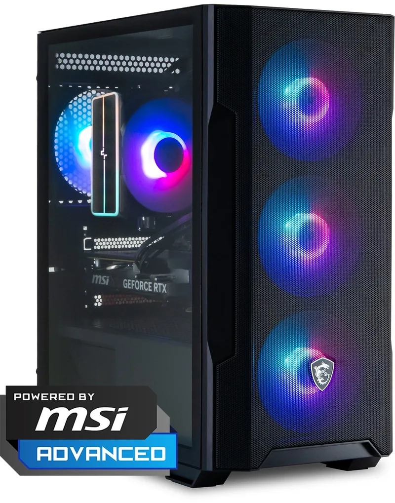 Gaming PC - Powered by MSI - GeForce RTX 5060 Ti 16GB - AMD Ryzen 7 5700X - 16GB DDR4 - 500GB SSD - Win 11 Home van MSI, Zwart – cover