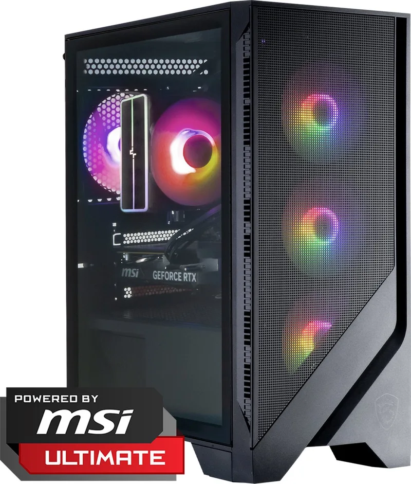 Gaming PC - Powered by MSI - GeForce RTX 5060 Ti 8GB - AMD Ryzen7 5700X - 16GB DDR4 - 500GB SSD - Win 11 Home van MSI, Zwart – cover