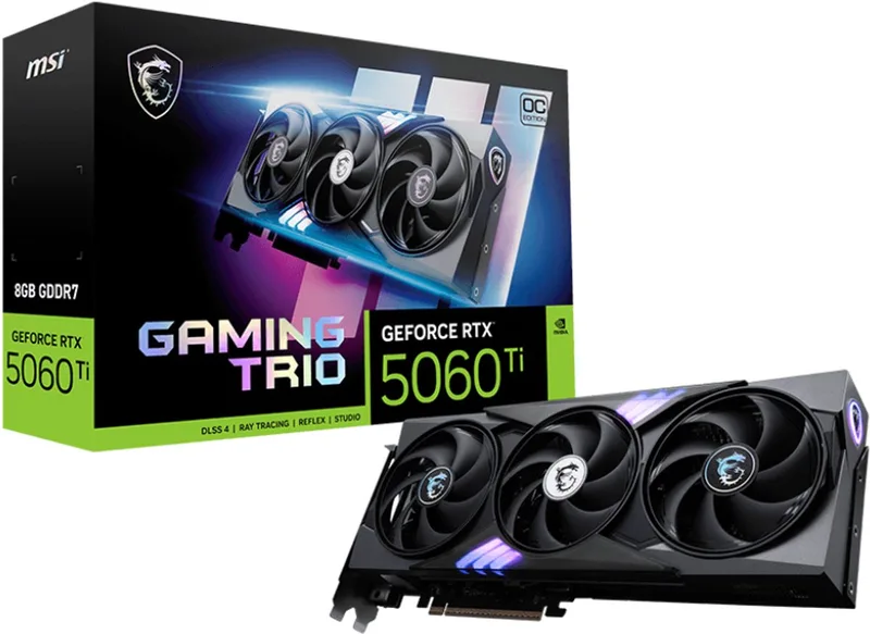 GeForce RTX 5060 Ti 8G GAMING TRIO OC NVIDIA 8 GB GDDR7 by MSI, Black – cover