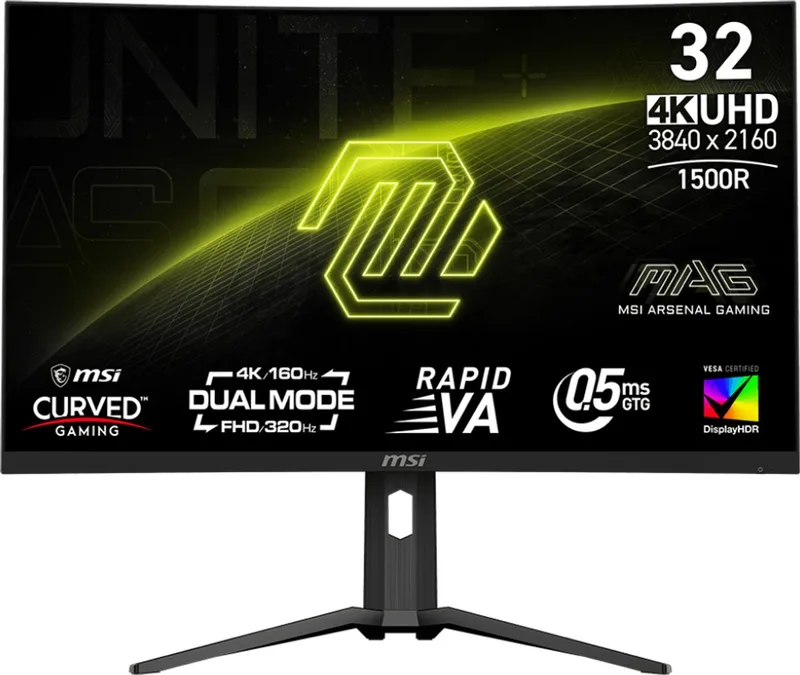 MAG 321CUPDF - 4K UHD Curved Gaming Monitor - Rapid VA - 32 inch - Dual Mode: 4K/160Hz of FHD/320Hz de MSI – jaquette