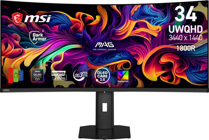 MAG 341CQP QD-OLED X28 - Curved UWQHD QD-OLED Gaming Monitor - 280Hz- 34 inch - USB-C 15W PD de MSI – jaquette
