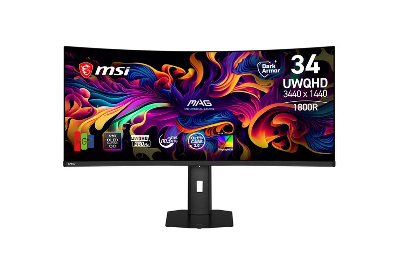 MAG 341CQPDE QD-OLED X28 OLED-Monitor (86,8 cm/34 ", 3440 x 1440 px, UWQHD, 0,03 ms Reaktionszeit, 280 Hz, QD-OLED, neig-, schwenk-, höhenverstellbar) by MSI, Black – cover