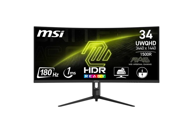 MAG 342CQR Curved-Gaming-Monitor (86 cm/34 ", 3440 x 1440 px, UWQHD, 1 ms Reaktionszeit, 180 Hz, VA LED, 3 Jahre Herstellergarantie, höhenverstellbar) de MSI, Noir – jaquette