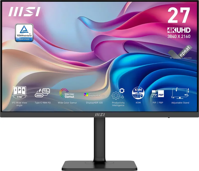 Modern MD272UPHG - 4K UHD Monitor - 60Hz - 27 Inch - HDR 400 - KVM Switch - USB Type-C PD 98W - 4 Way Adjustable van MSI – cover