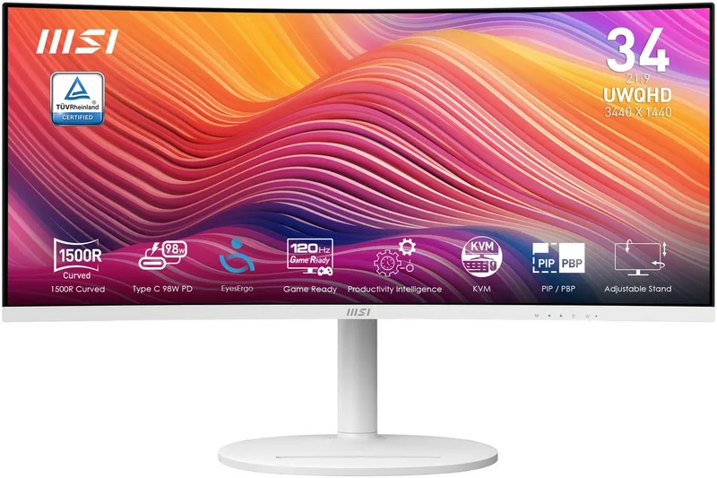 Modern MD342CQPW Gaming-Monitor (86 cm/34 ", 3440 x 1440 px, UWQHD, 1 ms Reaktionszeit, 120 Hz, VA LED) van MSI, Wit – cover