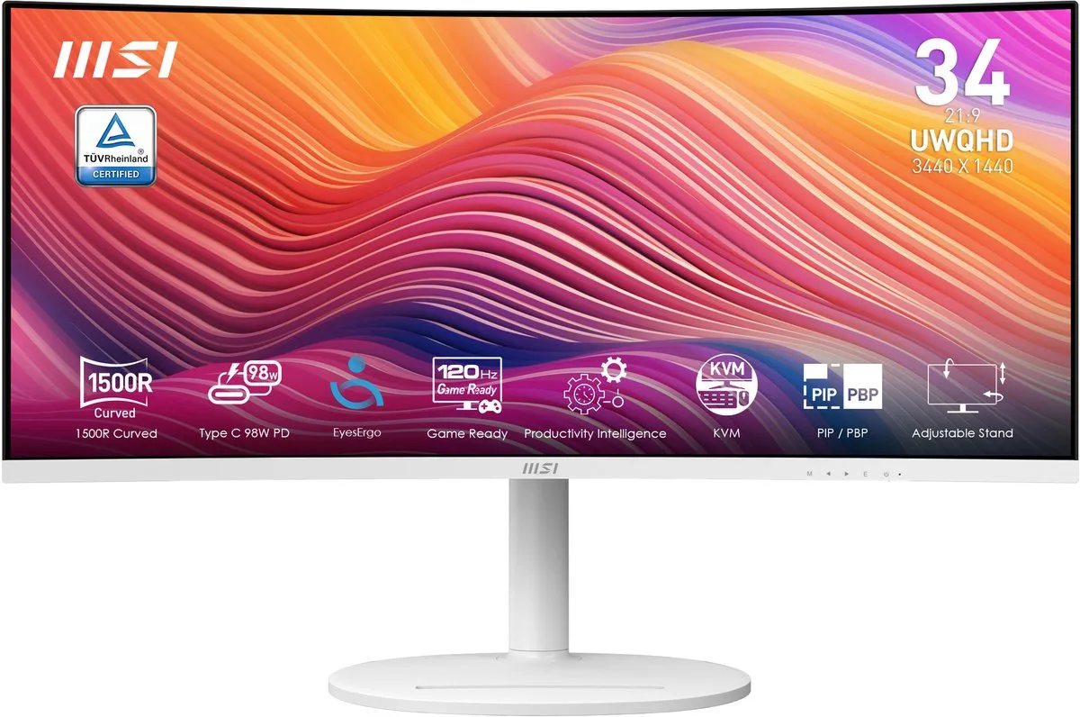 Modern MD342CQPWDE computer monitor 86,4 cm (34") 3440 x 1440 Pixels UltraWide Quad HD LCD by MSI, White – cover