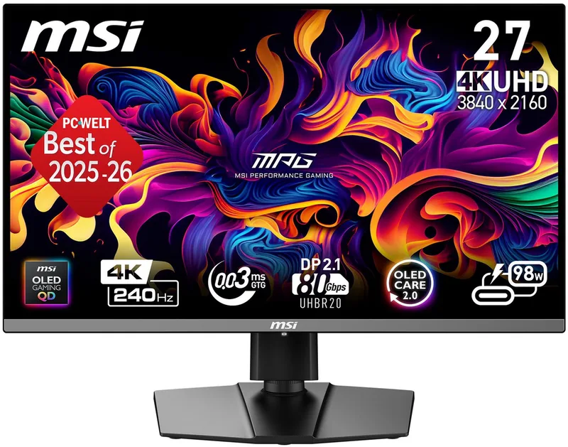 MPG 272URX QD-OLED OLED-Monitor (67 cm/27 ", 3840 x 2160 px, 4K Ultra HD, 0,03 ms Reaktionszeit, 240 Hz, QD-OLED) de MSI, Noir – jaquette