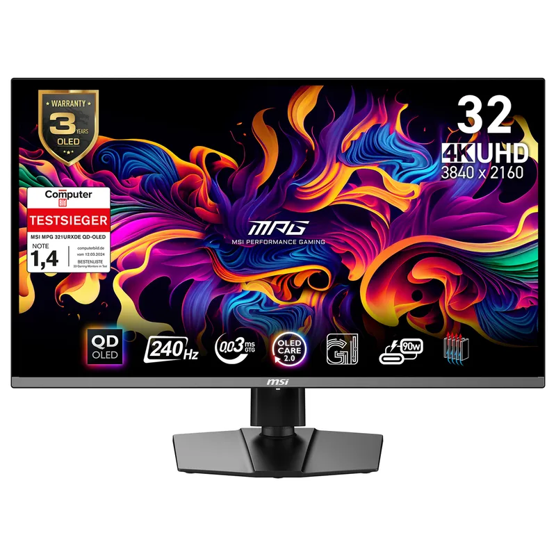 MPG 321URXDE QD-OLED (80 cm (31.5 Zoll), schwarz, UltraHD/4K, QD-OLED, Adaptive-Sync, USB-C, 240Hz Panel) de MSI – jaquette