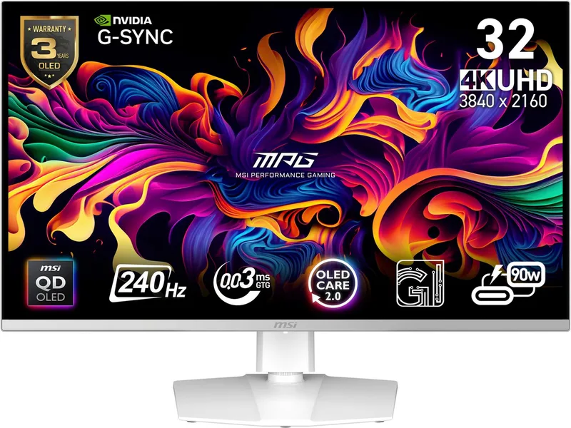 MPG 321URXW-QD-OLED OLED-Monitor (80 cm/32 ", 3840 x 2160 px, 4K Ultra HD, 0,03 ms Reaktionszeit, 240 Hz, QD-OLED) by MSI, White – cover