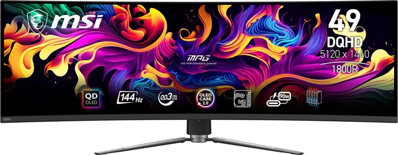 MPG 491CQP QD-OLED - Curved Ultrawide Gaming Monitor - 144 Hz - USB-C PD 90W de MSI – jaquette