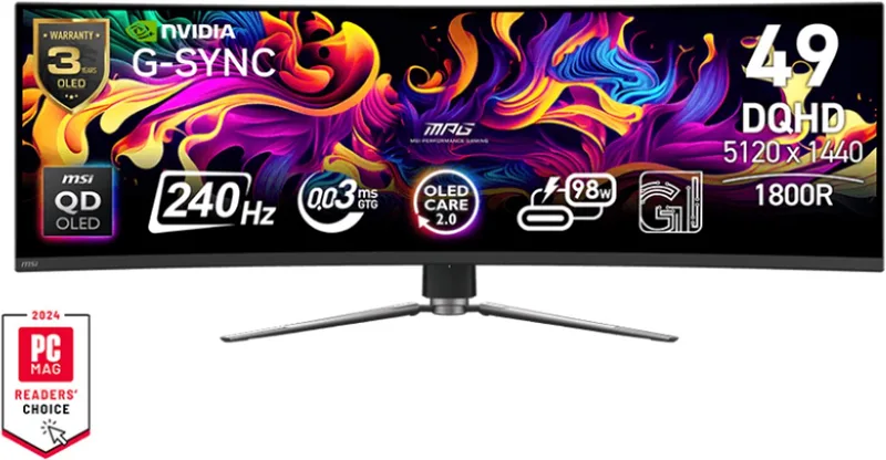 MPG 491CQPX QD-OLED - QD-OLED Curved Ultrawide Gaming Monitor - 240 Hz - 0.03 ms - USB-C PD 98W van MSI – cover