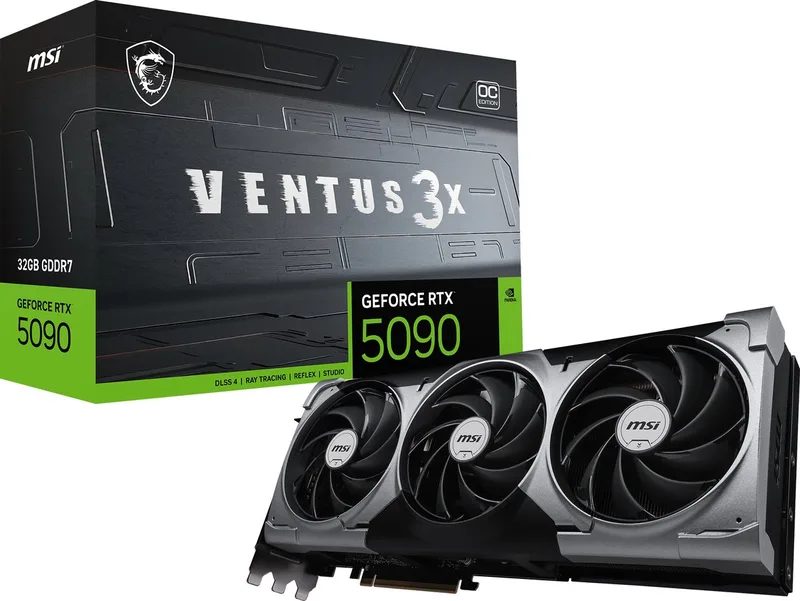 NVIDIA GeForce RTX 5090 32G VENTUS 3X OC PLUS - Videokaart - 32GB - GDDR7 - PCIe 5.0 - 1x HDMI 2.1 - 3x DisplayPort 2.1 by MSI, Black – cover