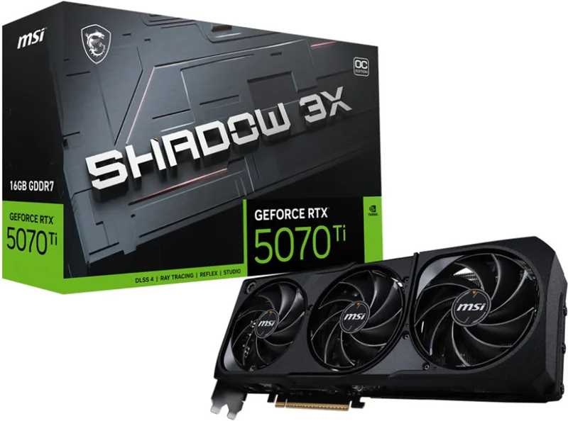 NVIDIA GeForce RTX5070 Ti 16G SHADOW 3X OC - Videokaart - 16GB - GDDR7 - PCIe 5.0 - 1x HDMI 2.1b - 3x DisplayPort 2.1a van MSI, Zwart – cover
