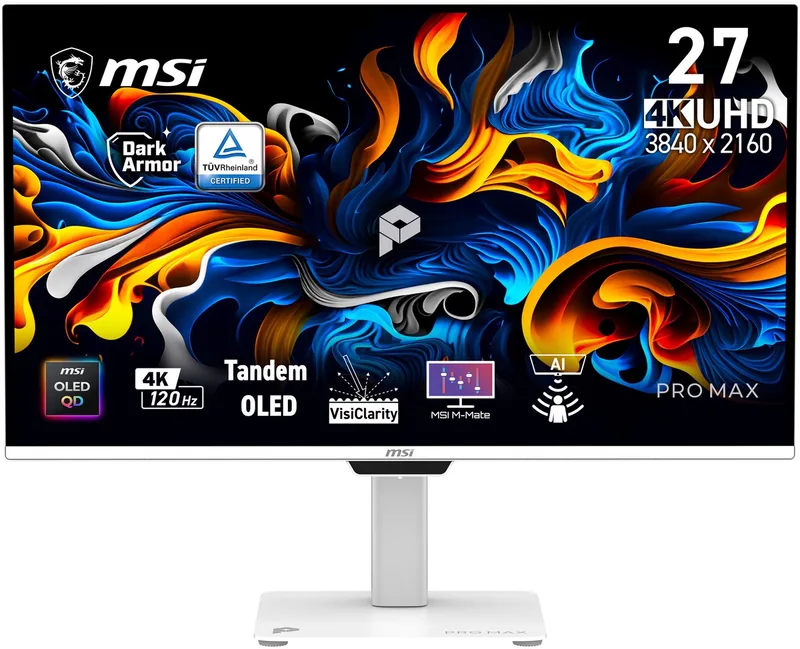 PRO MAX 271UPXW12G - 4K OLED Monitor - 120hz - Dual USB-C 98W & 15W PD - 27 inch van MSI, Wit – cover