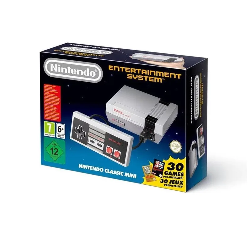 Konsole Classic Mini NES Klassiker mit 30 Spielen HDMI Retro (Konsolen-Set, Konsole, Controller, HDMI-Kabel, USB-Kabel, 30 vorinstallierten Spiele), 30 vorinstallierten NES-Klassikern, HDMI-Anschluss und Speicherpunkten van Nintendo, Grijs – cover
