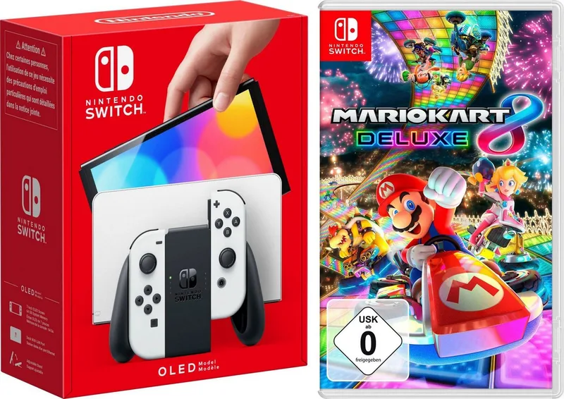 OLED, inkl. Mario Kart 8 Deluxe de Nintendo, Blanc – jaquette