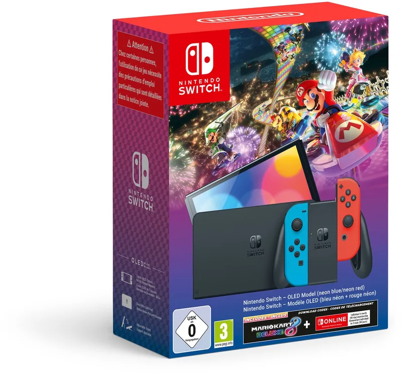 OLED - Mario Kart 8 Deluxe + 3 maanden Online Lidmaatschap Bundel - Blauw/Rood van Nintendo, Blauw – cover