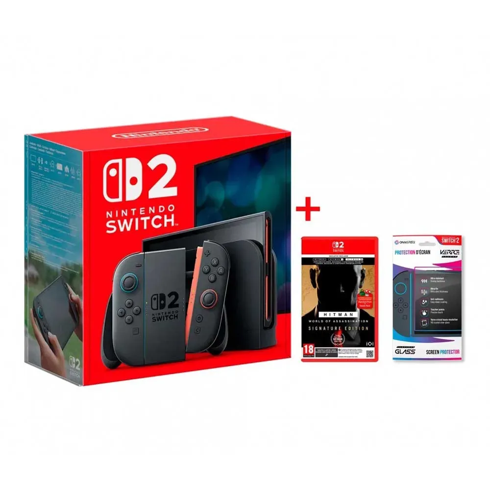 Switch 2 + Mario Kart Monde + Hitman + Oniverse Protection D´écran de Nintendo – jaquette