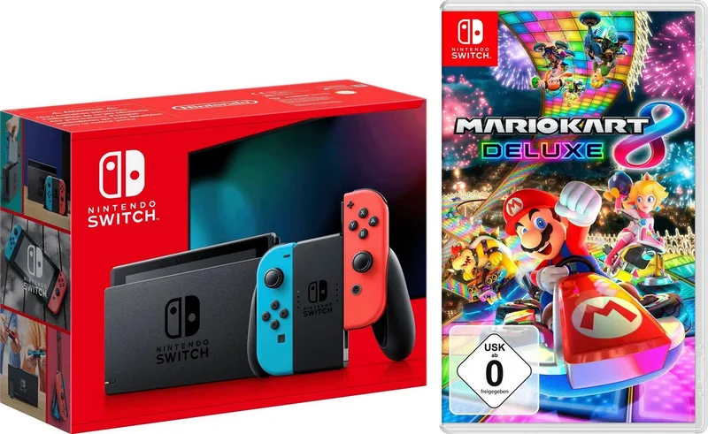 Switch Neon-Rot/Neon-Blau inkl. Mario Kart 8 Deluxe de Nintendo, Bleu, Multicolore, Rouge – jaquette