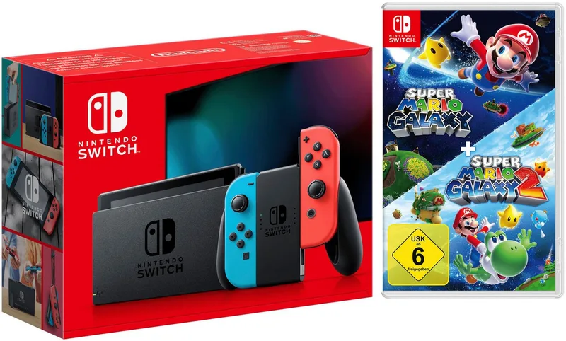 Switch + Super Mario Galaxy + Super Mario Galaxy 2 de Nintendo, Bleu, Rouge, Noir – jaquette
