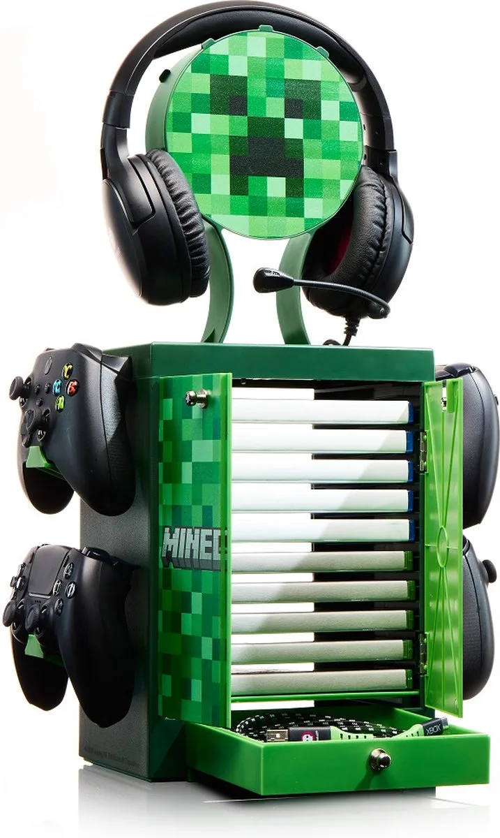Minecraft - Creeper Geïnspireerde Gaming Locker voor 4 Controllers - 10 Games - 1 Headset van Numskull Games, Meerkleurig – cover