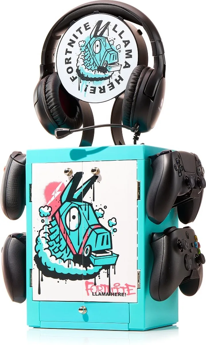 Op Fortnite geïnspireerde Gaming Locker voor 4 Controllers - 10 Games - 1 Headset van Numskull Games, Meerkleurig – cover